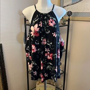 Floral Women's Strappy Sleeveless Top - Black and Pink